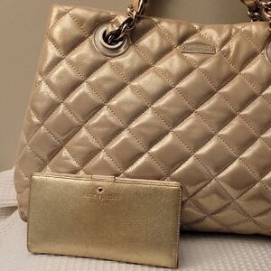 Kate Spade Gold Quilted Shoulder Bag And Wallet